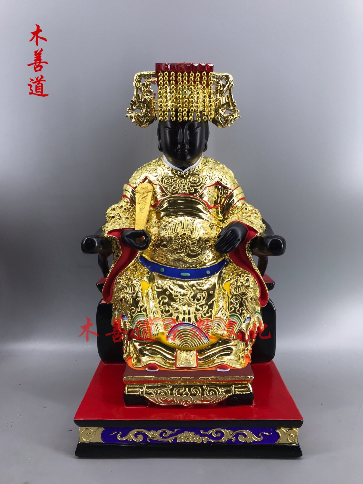 Wooden carving Ma Zu statue customized black - faced mom and mama Tianana Lin Mother Mother Lin paint line sculpture boutique 40cm