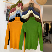 High collar knit cardiovert womens bottom 2021 Winter new body slim fit jacket head tight fit with pure color sweater