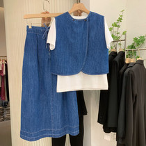 Short Sleeve Denim Dress Dress Suit Women 2022 Summer New Casual T-shirt Horse Chia Half Body Dress With Three Sets Of Skirts