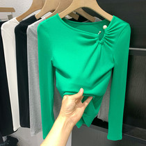 Pearl Jersey Undershirt Woman Long Sleeve 2022 Springtime Display Slim Design Sensation a small crowdblouse with a hitchhiking Modale T-shirt