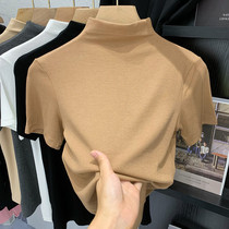 Half high neck coat womens short sleeve 2021 summer new thin elastic slim fit inner with modal T-shirt base shirt