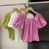 Bubble Cuff Shirt Woman Little Sub 2022 Summer new Conspico Slim Short design Sensation Little Crowdblouse Square Collar Lining