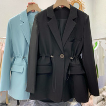 2021 spring new slim slim casual drawstring waist blazer womens long lace suit jacket