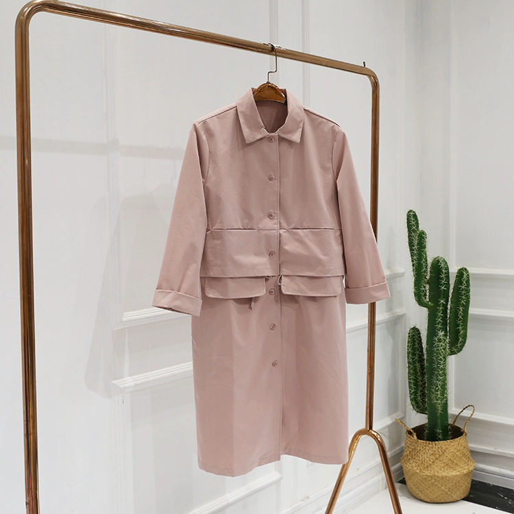 S Áo khoác mới mùa thu 2019 thương hiệu giảm giá nữ 93710 thời trang rắn màu eo thon dài áo dài - Trench Coat