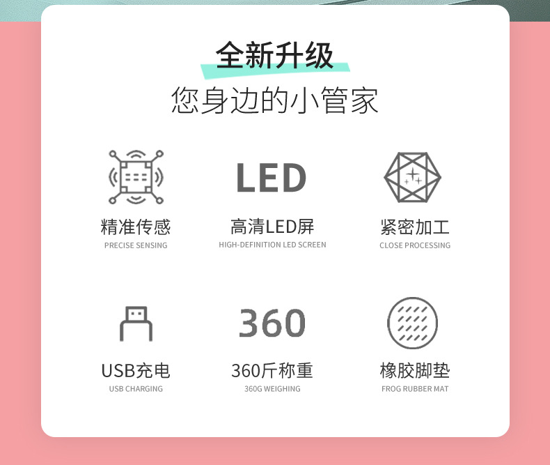 居家家 體脂秤藍牙LED智能人體電子家用專業測脂稱電子體重測量稱