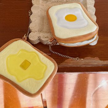 Green house * a piece of bread poached egg keychain plush shock-proof digital bag makeup storage bag