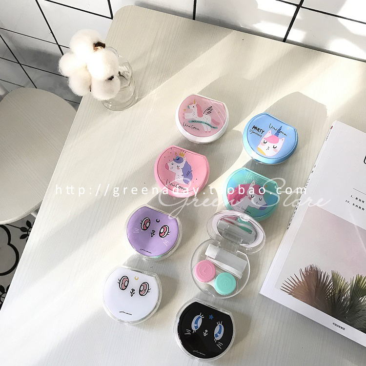 *Green House* Cute Cartoon Half-Moon Luna Cat Unicorn Contact Lens Companion Color Contact Lens Care Box *Green House* Cute Cartoon Half-Moon Luna Cat Unicorn Contact Lens Companion Color Contact Lens Care Box
