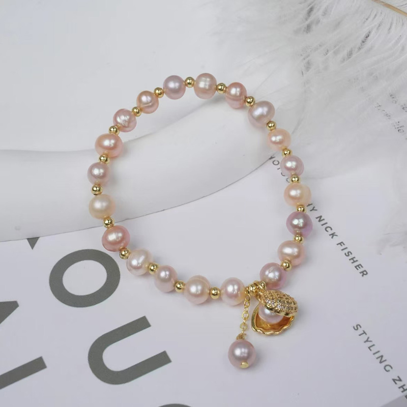 6-7mm Freshwater Pearl Bracelet for Women, Niche Design, Simple and Cool Style, Shell Pearl Bracelet, Women's Jewelry, Internet Celebrity
