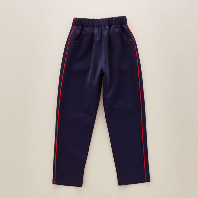 High School Students School Uniform Pants Hide Cyan Red Strip Side Sports Pants Men And Women Long Pants Children Deep Blue School Pants A Bar