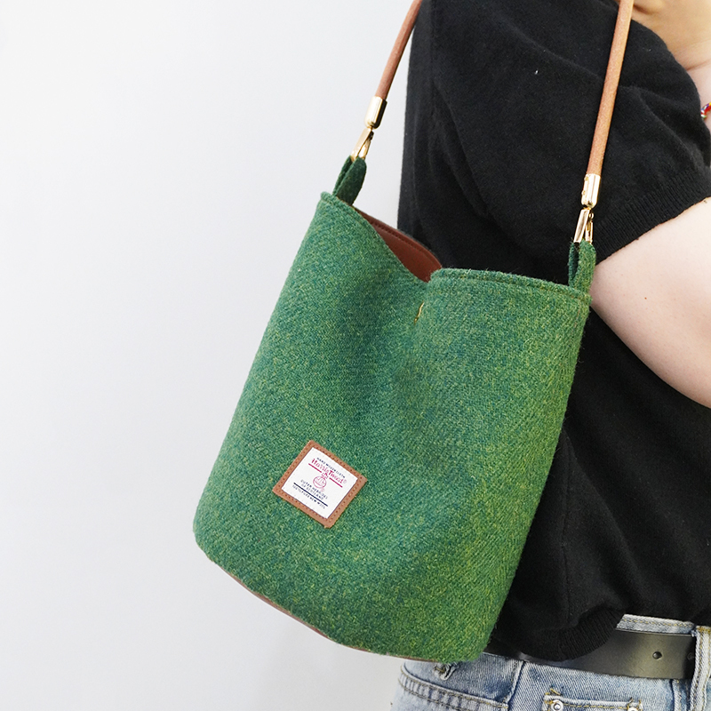 Harris Tweed Bucket Bag, Fresh and Simple Handbag, Niche Shoulder Bag, Underarm Bag Harris Tweed Bucket Bag, Fresh and Simple Handbag, Niche Shoulder Bag, Underarm Bag