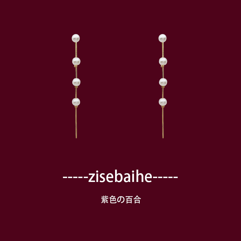 Korean temperament high-end pearl long version ear acupuncture female 925 sterling silver hypoallergenic ear clip no ear hole earrings painless