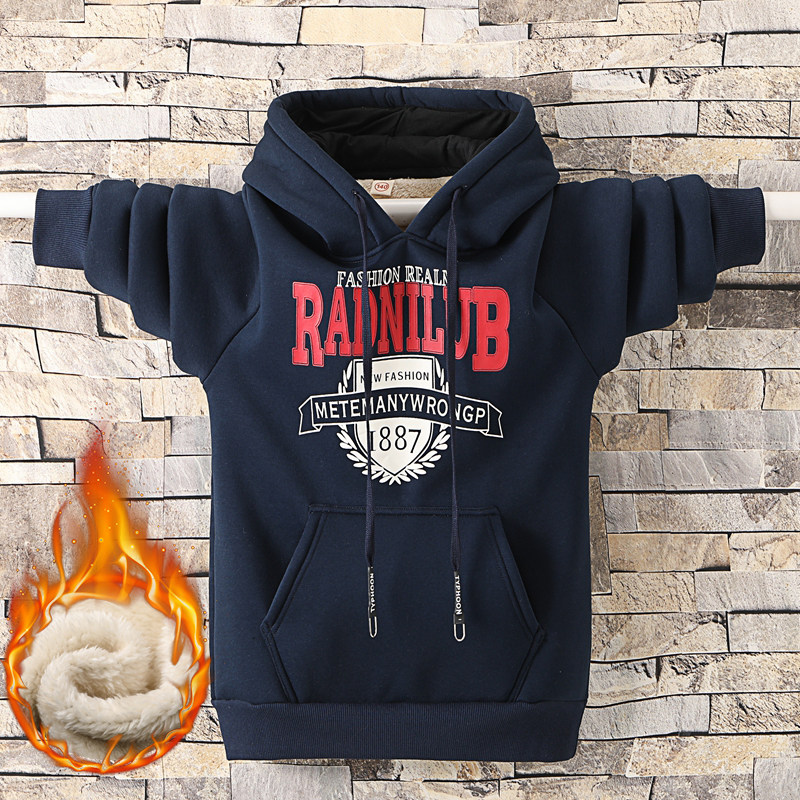 Autumn Winter Ben Life Red Boy Sweatshirt Thicken Plus Suede Silver Fox Suede CUHK Child Adolescent Tide Pure Cotton Tandem Hat