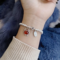 2022 Gift Zodiac Tiger Year Female Calf Bracelet Silver Ornament s925 Pure Silver Red Natural Agate Parent-child Hand Ring