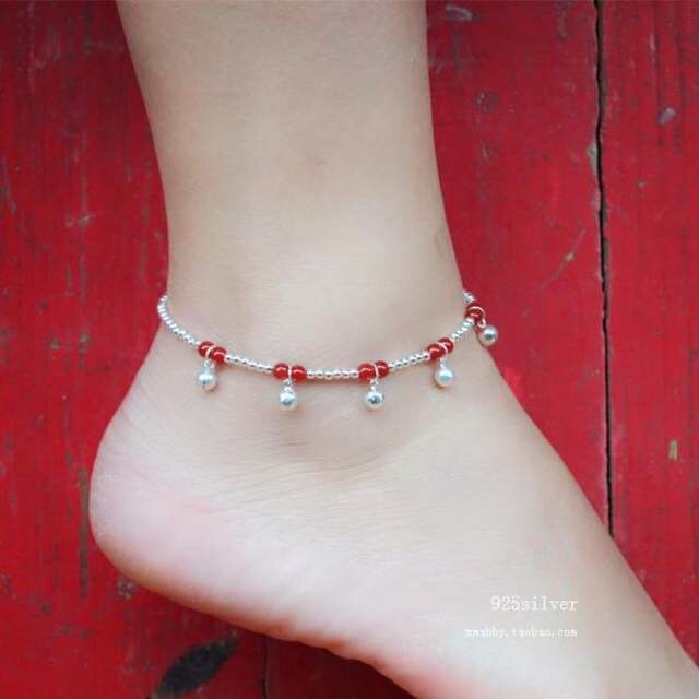 Little bell child cute and cute personality bell S925 sterling silver anklet natural red agate anklet anklet female gift