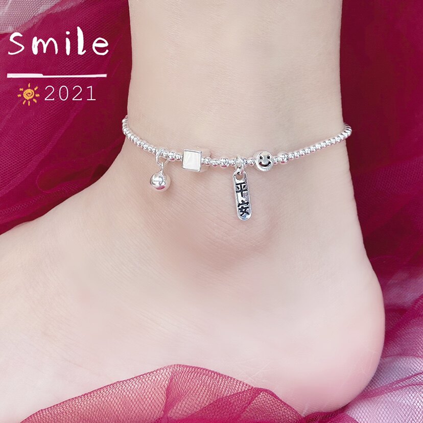 2022 New footchain to make money and smile bell silver pearl chain balloon bean bean bean bead bean bean bean bean bean bead girl's Day gift