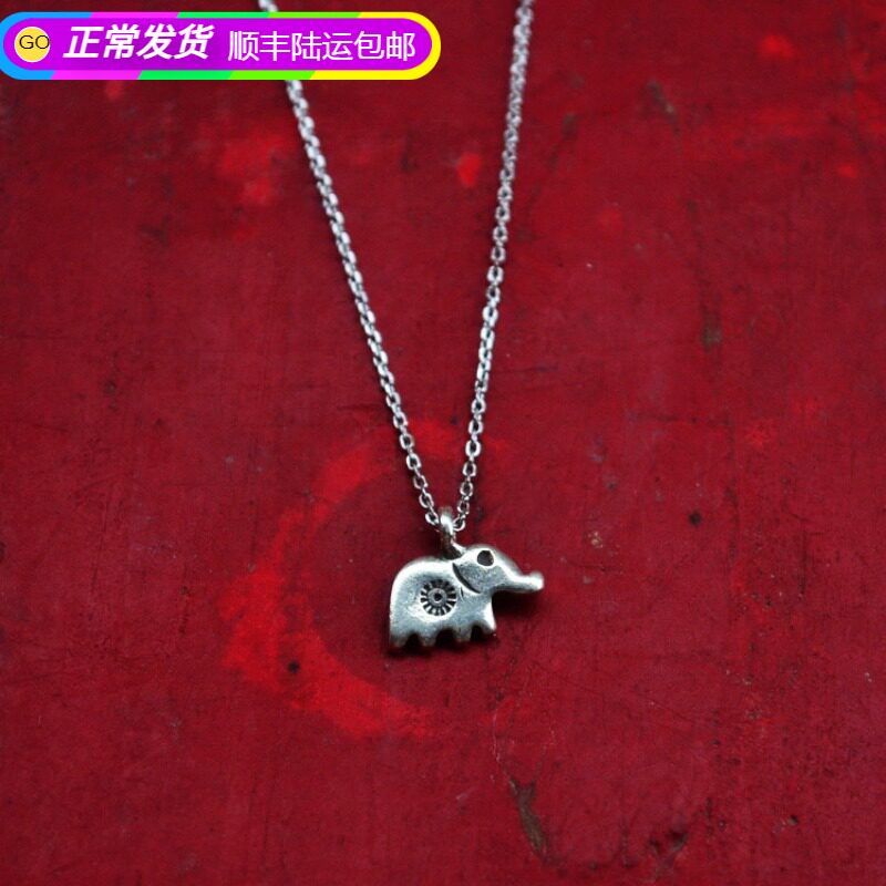 Thai Chiang Mai Import of small elephant necklace S925 pure silver necklace Short-style lock bone chain girl chain Taiyin