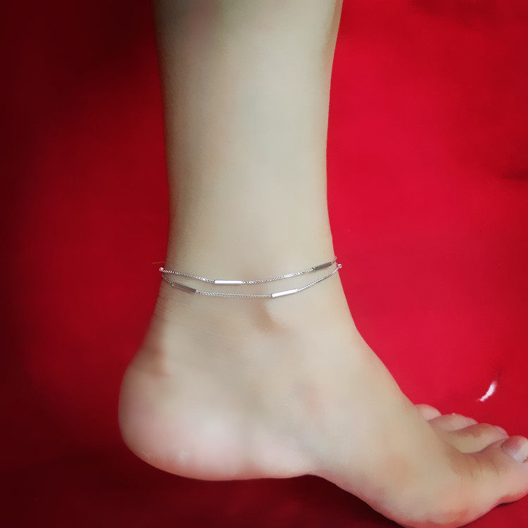 S925 Pure Silver Pedicure Silver Ornament Ankle South Korea Brief 100 hitch Artistic Foot Chain Pure Silver Ornament Girl