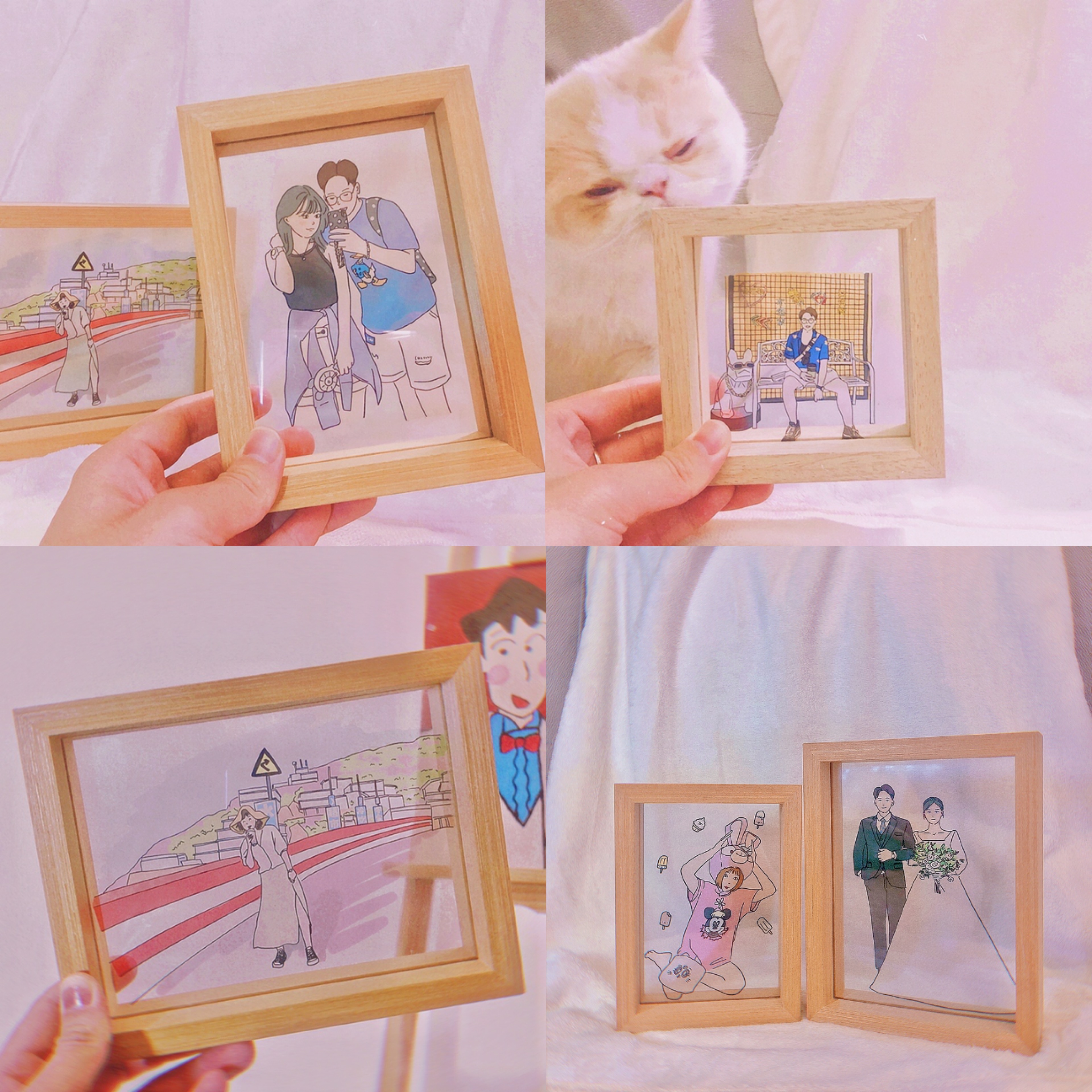 Customized transparent glass photographic picture picture hand painted cartoon avatar couple girlfriend birthday Christmas present