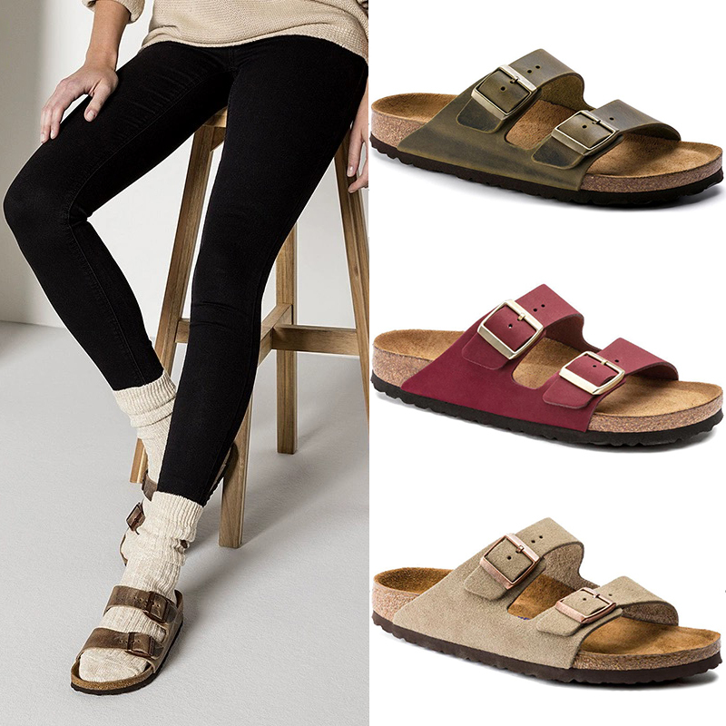 Bk Sandals for Summer Fishing, Unisex, Double Buckle Birkenstock-Style Shoes, Outdoor Slip-On Sandals, Genuine Leather Cork Sole Birkenstock Shoes