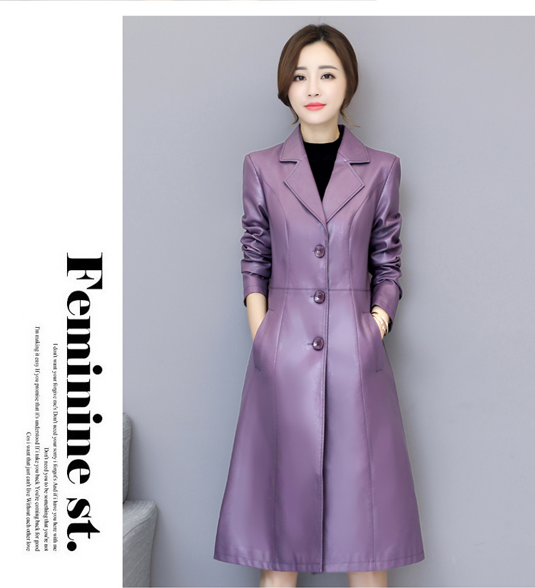 Thu đông 2018 mới Hained leather nữ dài Phần phiên bản Hàn Quốc của những chiếc áo khoác mỏng nữ bằng da có kích thước lớn áo khoác da
