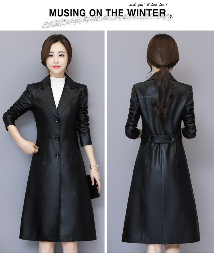 Thu đông 2018 mới Hained leather nữ dài Phần phiên bản Hàn Quốc của những chiếc áo khoác mỏng nữ bằng da có kích thước lớn áo khoác da
