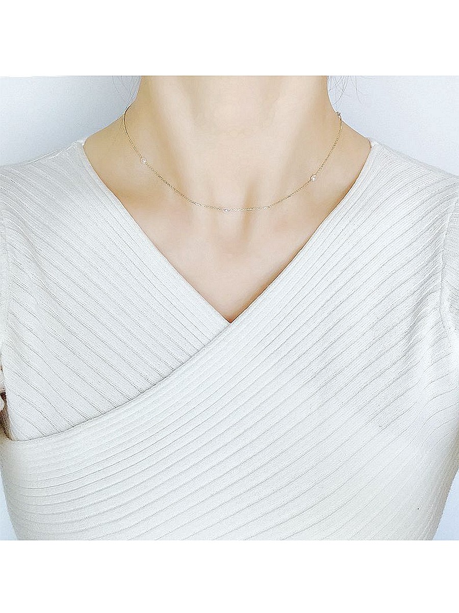 FADOOOJ Japanese light luxury light jewelry 10K14K gold natural millet-shaped pearl clavicle chain necklace