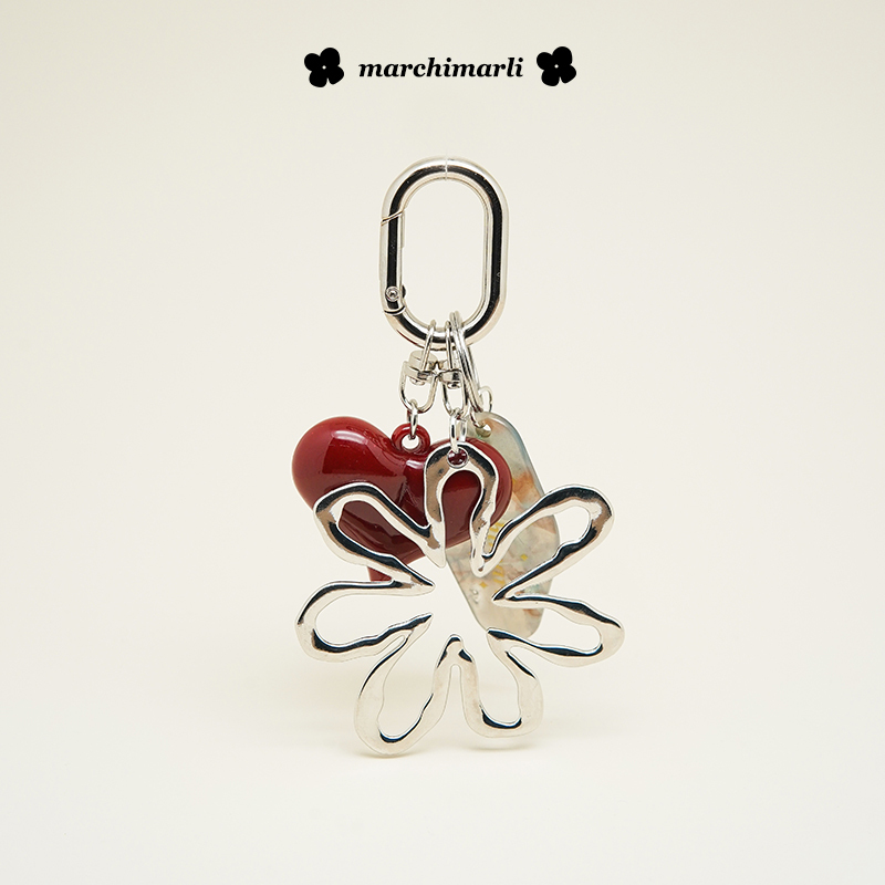 Marchimarli Original Design Red Heart Silver Flower Shape Bag Pendant Keychain Ornament