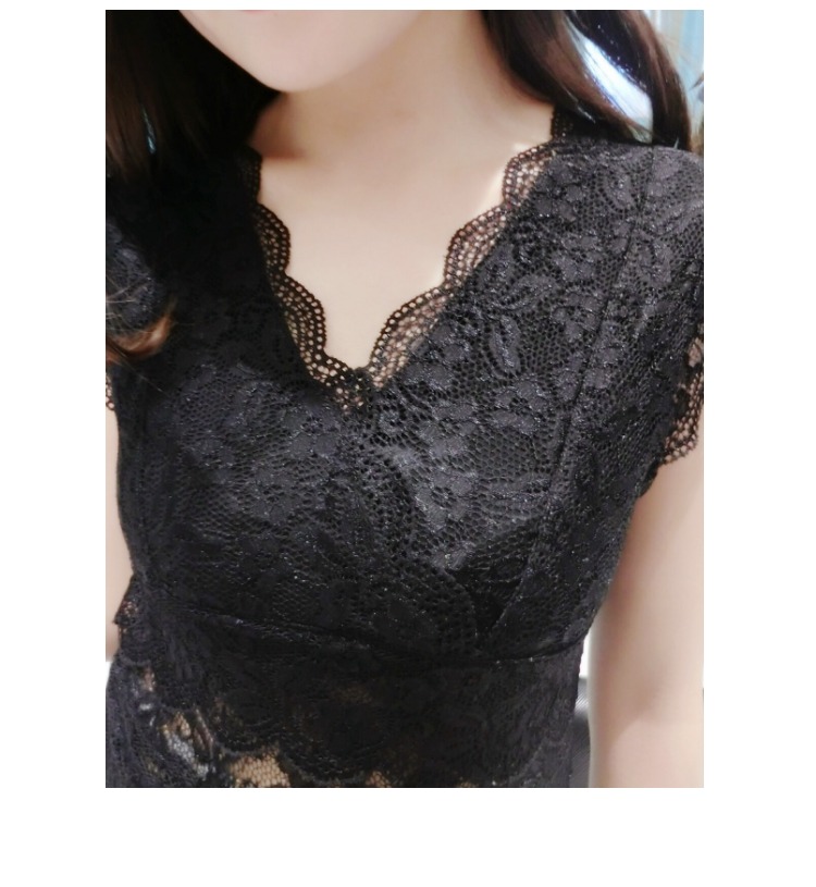 Hàng châu Âu áo sơ mi ren ren nữ mùa hè gợi cảm V-cổ rỗng nửa tay áo voan nữ mỏng tay áo thun sơ mi trắng nữ