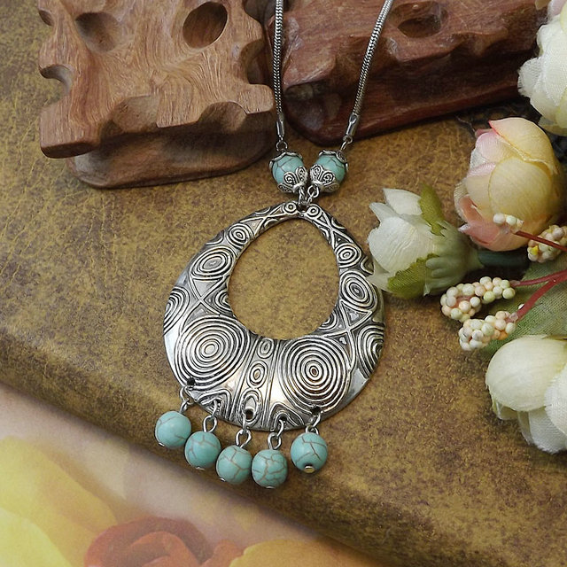 Retro Ethnic Style Geometric Alloy Tassel Artificial Gemstones Womenu0027S Necklace