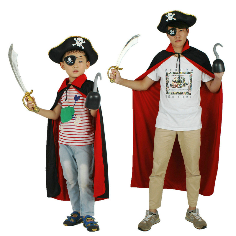 Halloween Makeup Prom Dress Pirate Suro Beatles Dress Children Adults Black Red Bifacial Shawl Cape