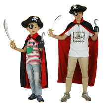 Halloween masquerade costume pirates Zorro cloak dress children adult black red double-sided shawl Cape