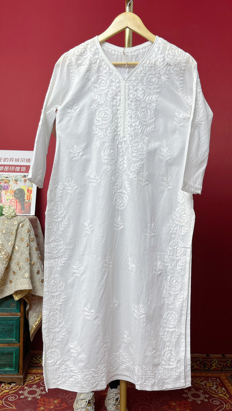 Indian Imported Yoga Clothing, Meditation Master's Clothing, Long Pure Cotton Embroidered Women's Kundalini White Slimming Spring and Summer Style Indian Imported Yoga Clothing, Meditation Master's Clothing, Long Pure Cotton Embroidered Women's Kundalini White Slimming Spring and Summer Style