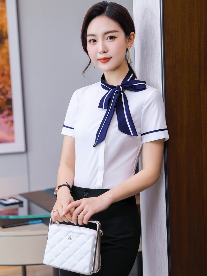BEAUTICIAN FOOT BATH CLUB TECHNICIAN WORKWEAR SHIRT FASHION BOW KNOT WHITE SHIRT FEMALE WORKWEAR SUIT SKIRT