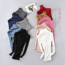 Export silk cotton natural mulberry silk high collar lace long sleeve knitted sweater thread elastic slim womens base shirt