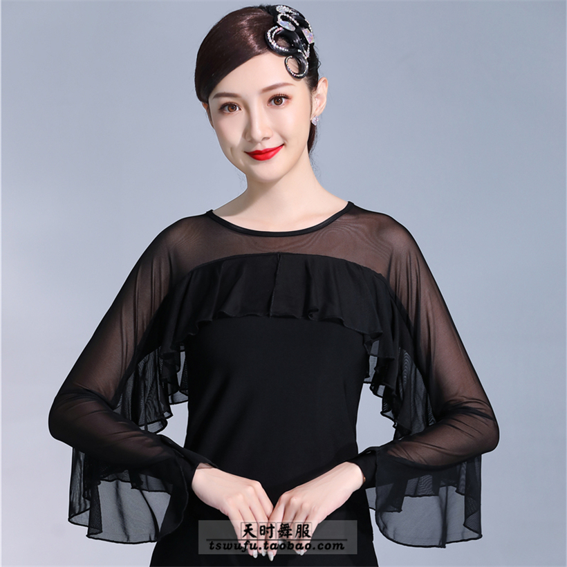 New lotus leaf sleeve modern dance tops national standard dance ballroom dance classical dance square dance tops women's long sleeves