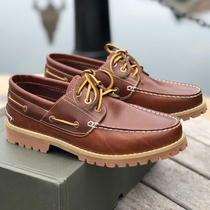 Classic Sailing Shoes Head Layer Bull Leather Shoes Solid Specific Tooling Shoes Men Low Help Retro Handstitches Single Shoes Casual Shoes