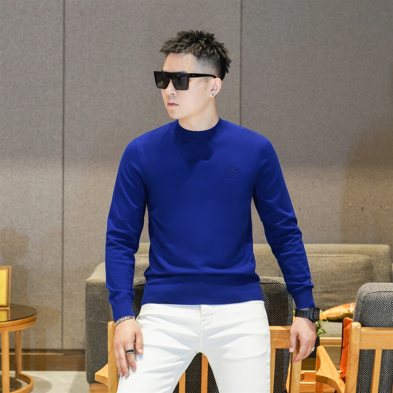 2025 Autumn New Men's Whitening Klein Blue Round Neck Wool Blend Long Sleeve Sweater Knitwear G102