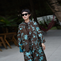 Effortless small crowdtrendy treasured double palace embroidered satin silk genuine silk blouse short loose jacket