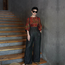30 mmi heavy satin fragrant cloud yarn mulberry silk long pants woman high waist straight cylinder wide leg pants summer casual back strap pants