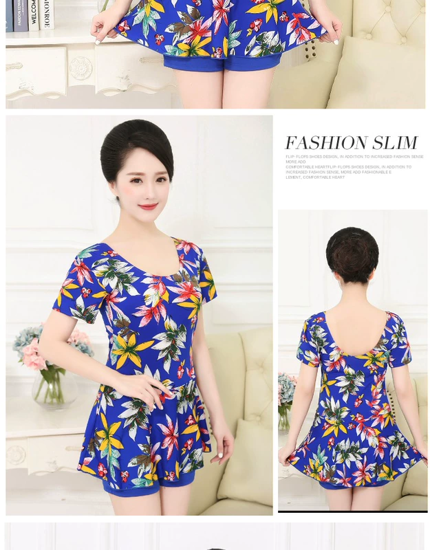Bộ đồ bơi nữ mẹ trung niên dính liền bảo thủ che bụng thon gọn áo tắm nóng mùa xuân áo tắm cỡ lớn quần bơi
