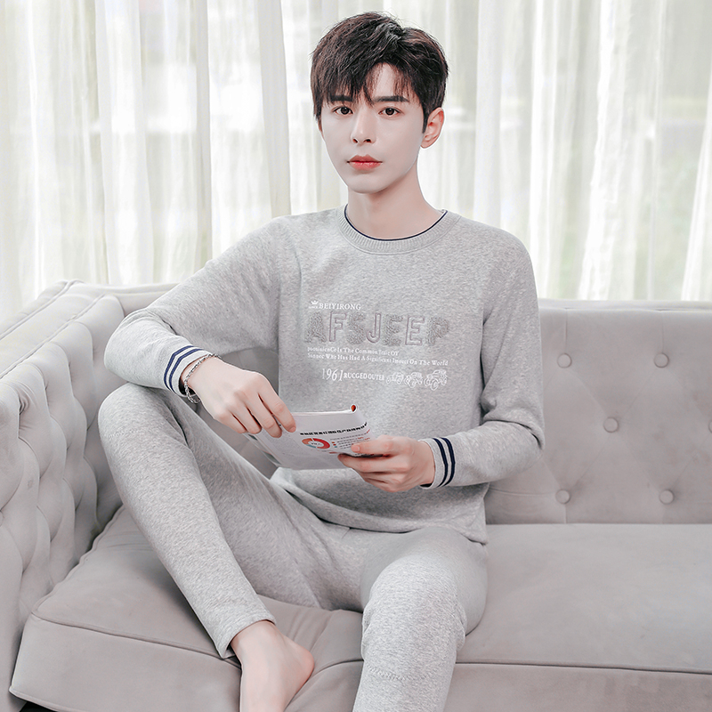 Teenage students' heating clothes men's plus velvet thickening junior high school and high school students big children's cotton autumn clothes sanitary pants suit winter