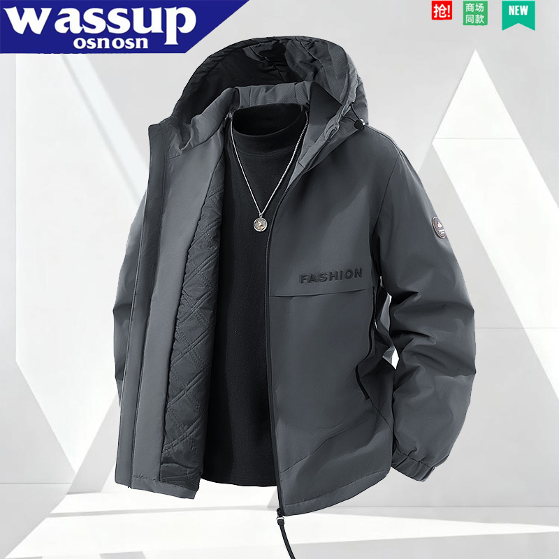 Wassup Lightweight and Warm down Cotton Jacket Men's Spring Jacket Outdoor Waterproof Cotton Coat Hooded Autumn and Winter Jacket