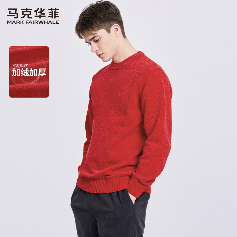 [Chenille] Mark Fairwhale Round Neck Red Sweater Men's Autumn/Winter 2026 New Year Trendy Knitwear