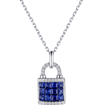 Lukfook Jewelry Lock Cylinder Pendant Sapphire Necklace Womens 18k Gold Diamond Set Chain Pricing F87DSKN0017W
