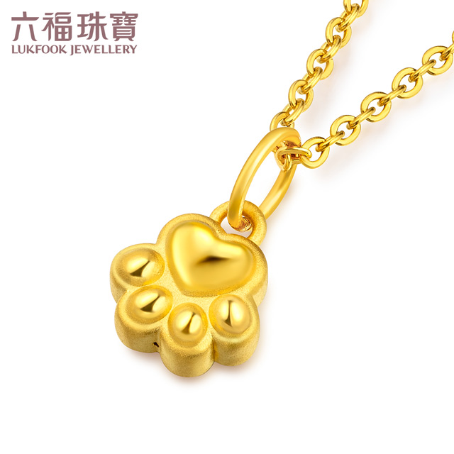 六福珠宝3D硬金可爱猫爪黄金吊坠女足金DIY挂坠定价GMA1TBP0001