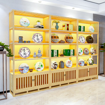 Solid Wood tea cabinet display cabinet tea shop display stand local specialty display cabinet New Chinese tea cake agricultural products display cabinet