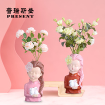 Creative Vase Dual-use Little Girl Avatar Vase Living-room Dining Room Bedside Adornment Paper Towel Box Multifunction Pendulum
