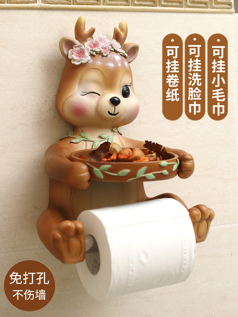 Non-perforated powder room roll toilet paper rack Storage rack Sika Deer tissue box Creative deer toilet toilet paper box paper holder