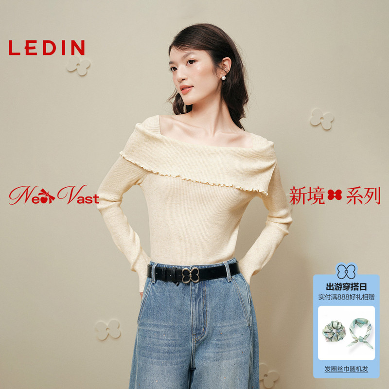 【Same Style as in Shopping Malls】Leding Wool Blend Off-Shoulder Slim-Fit Sweater, Autumn Two-Way Wear, Turn-Down Collar, Fashionable Knit Base Layer 【Same Style as in Shopping Malls】Leding Wool Blend Off-Shoulder Slim-Fit Sweater, Autumn Two-Way Wear, Turn-Down Collar, Fashionable Knit Base Layer