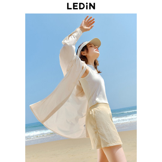 Leting Korean girl's anti-UV hooded shirt jacket 2024 summer new style one-hand length loose sun protection clothing